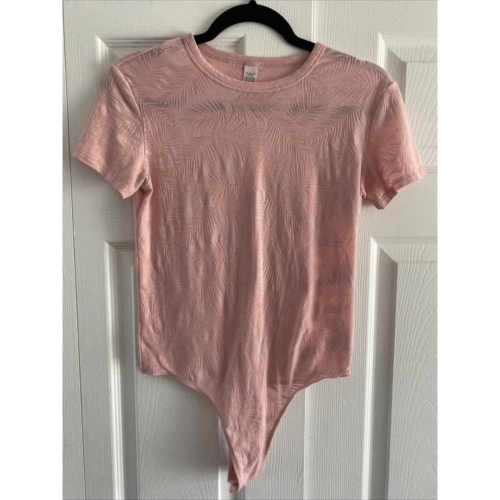 Victorias Secret Palm Leaf Burnout Bodysuit Womens Size S Pink Tropicalâ